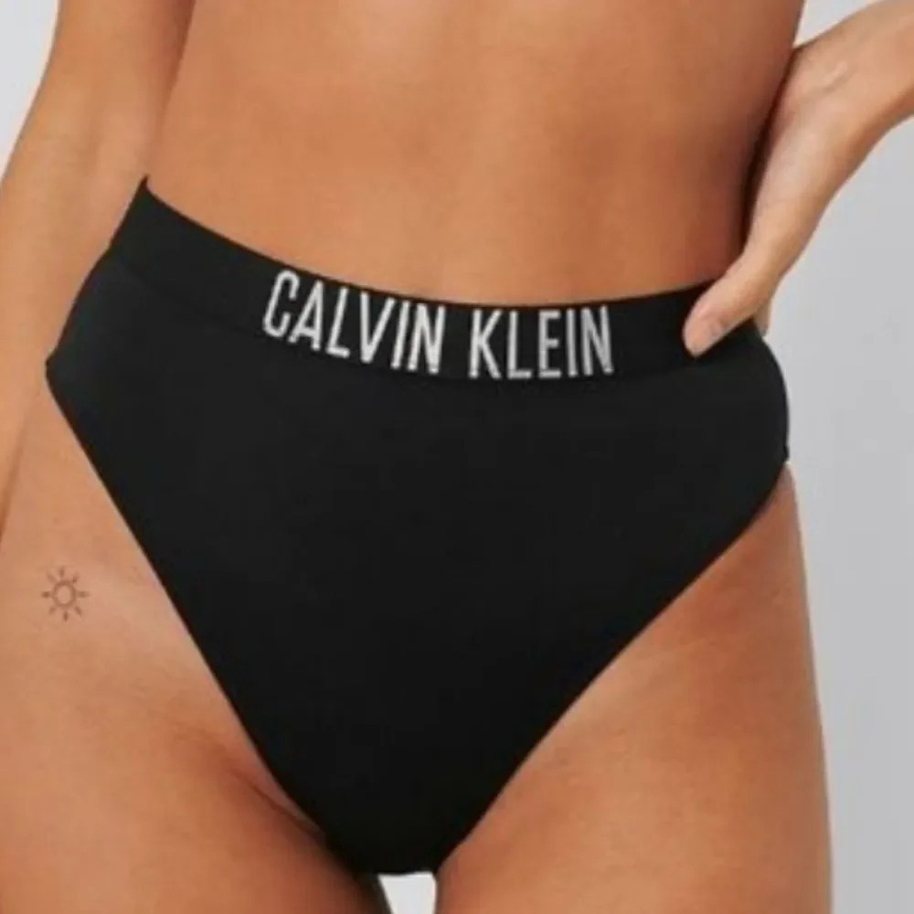 Calvin Klein Women's Black Logo Band High Waisted Swimsuit Bikini Bottom Size XL